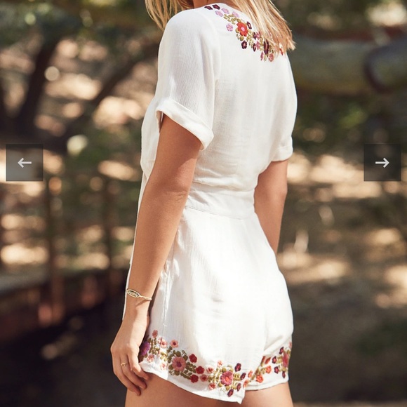 Tularosa Rowley Romper in cream with embroidery flowers - Picture 2 of 12